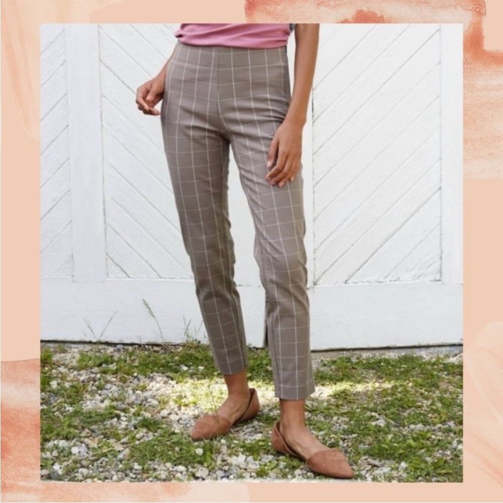 Taupe Grid Pattern Ankle Cropped Dress Pants - Picture 13 of 15